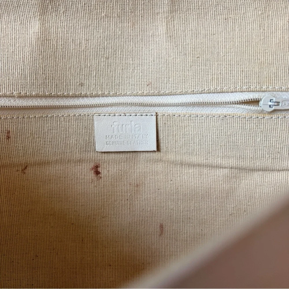 Vintage Furla Bag Envelope Croc Embossed Leather Off White Structured Purse